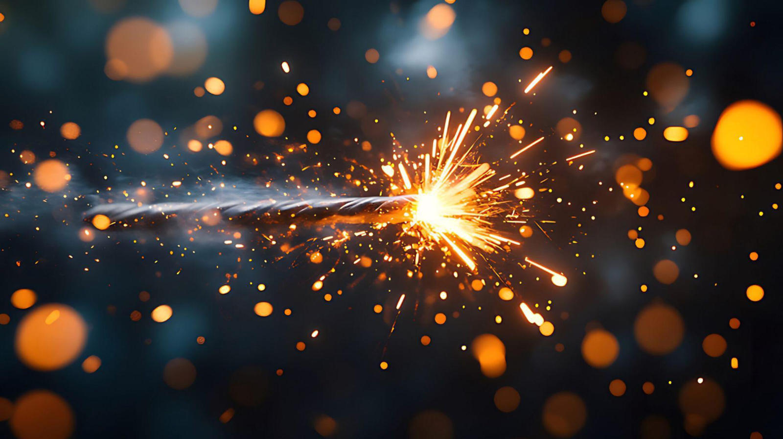 A close-up shot of a burning fuse with bright sparks, illustrating the concept of burn rate in fireworks.
