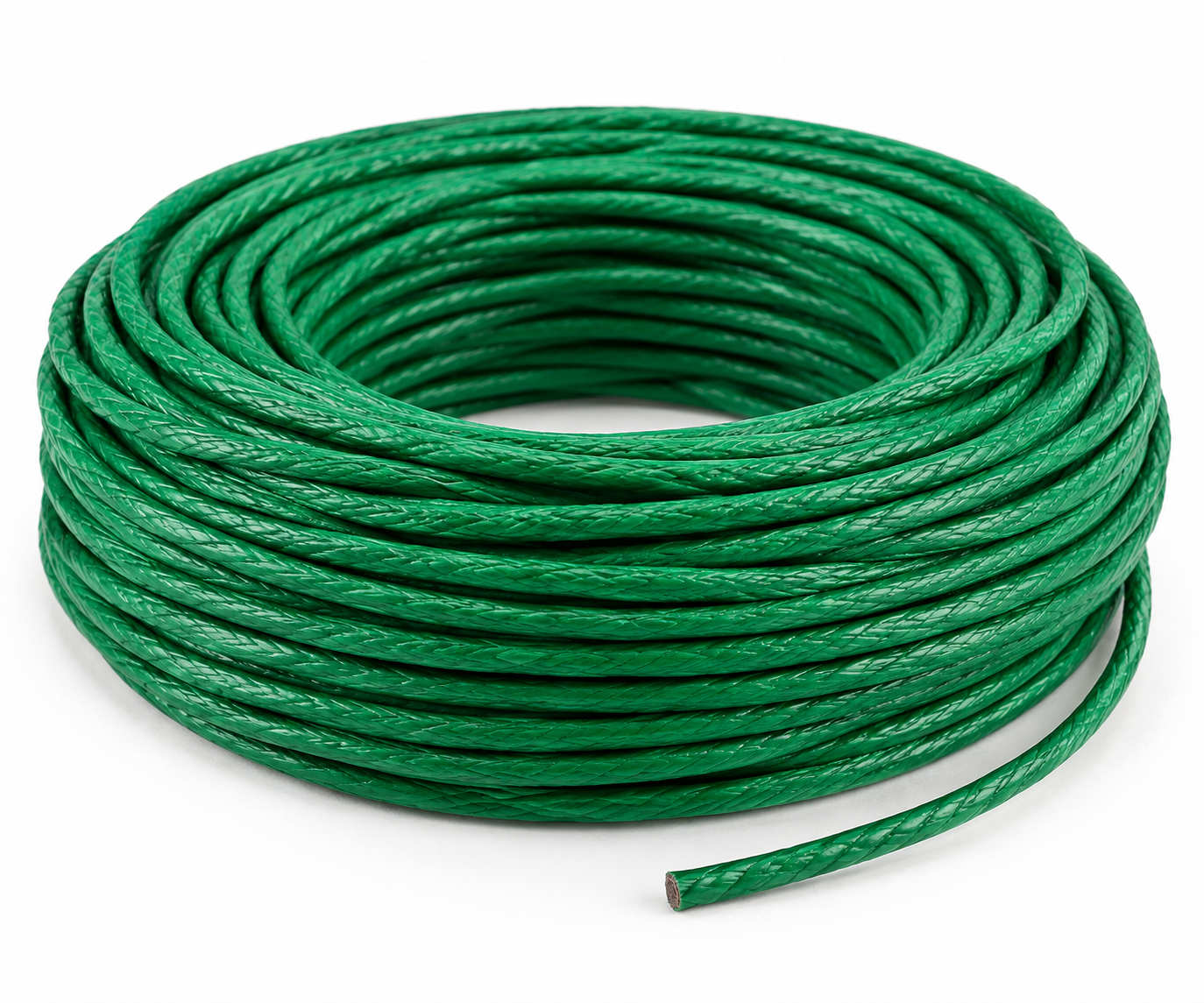 Large roll of green bulk visco fuse coiled neatly on a clean white background.